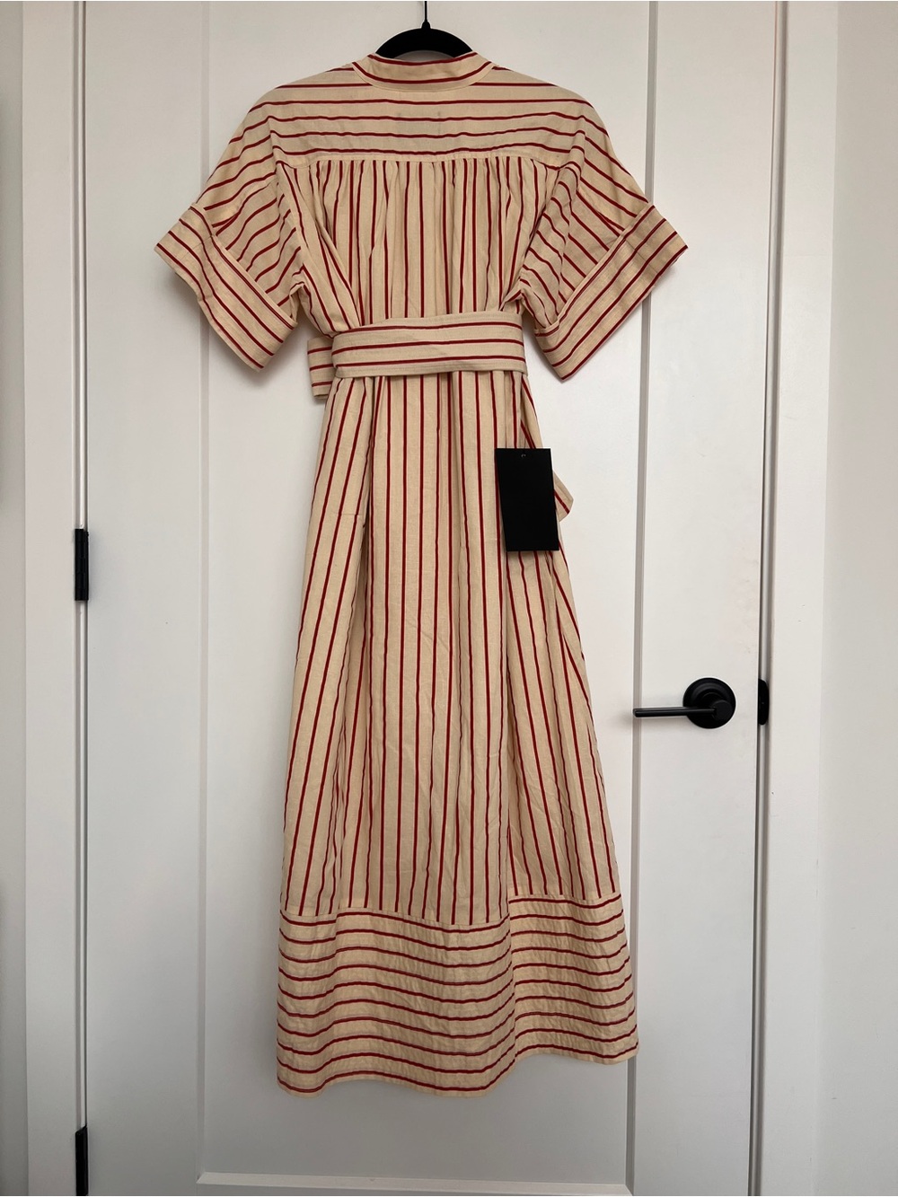 Tuckernuck Tie-Waist Midi Dress in Cream and Red - Picture 2 of 6
